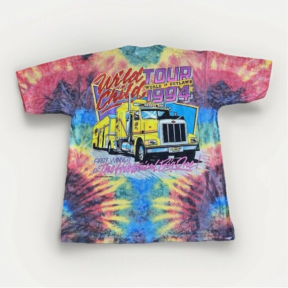 VTG 90s WORLD OF OUTLAWS SPRINT CAR RACING TIE-DYE T-Shirt L SINGLE STITCH USA - Picture 2 of 8